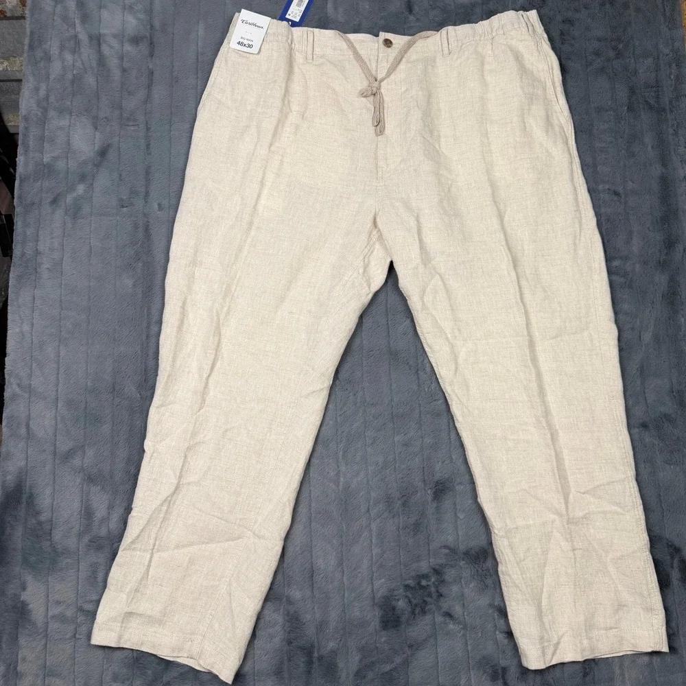 Caribbean Roundtree & Yorke Mens 48x30 Natural Linen Drawstring Pants S45PC720B